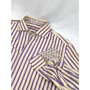 Robert Graham Dress Shirt Mens 42 16‎ 1/2 Large Striped Embroidered Flip Cuff